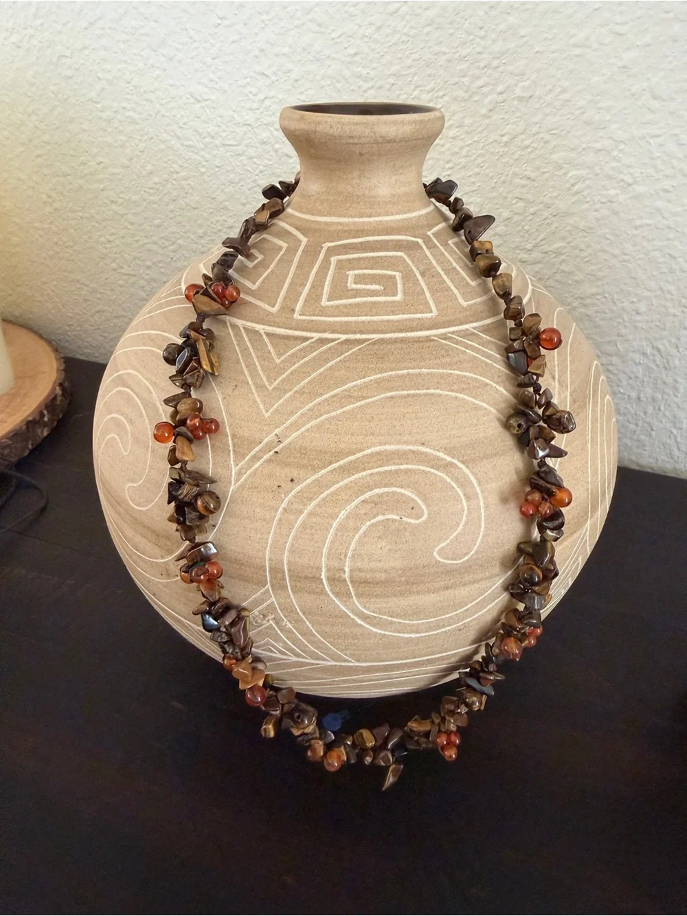 Handcrafted Brown Tiger Eye & Amber Bead Necklace